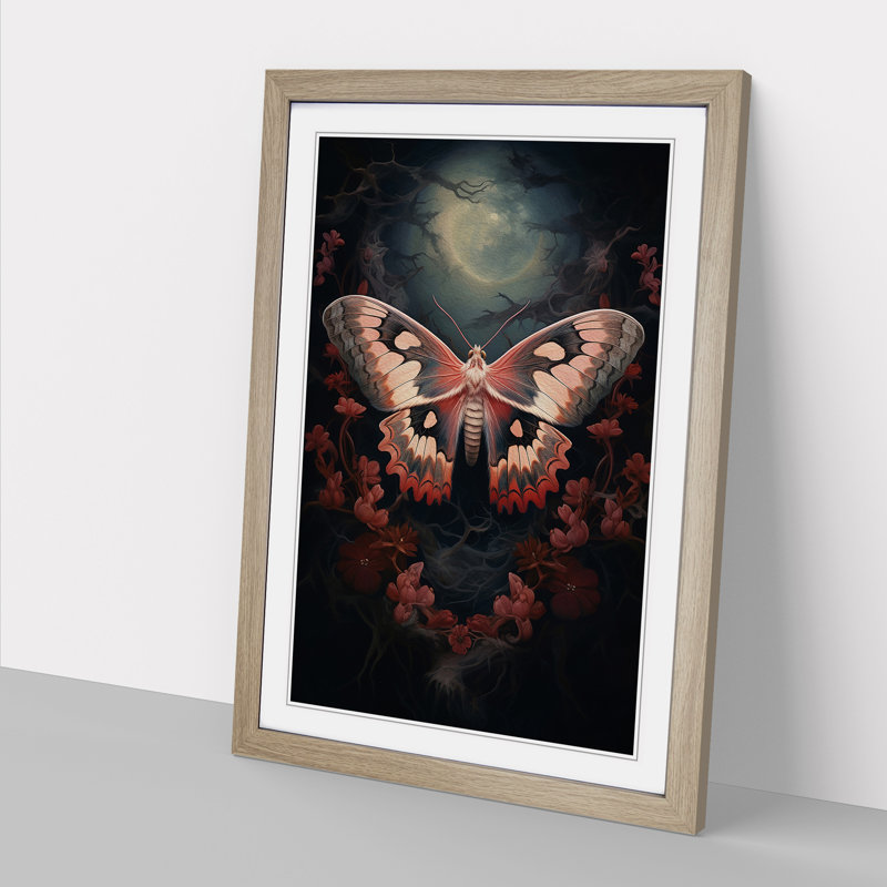 Moth Romanticism - Single Picture Frame Print on Wood, 34cm H x 25cm W x 2cm D, Oak Framed