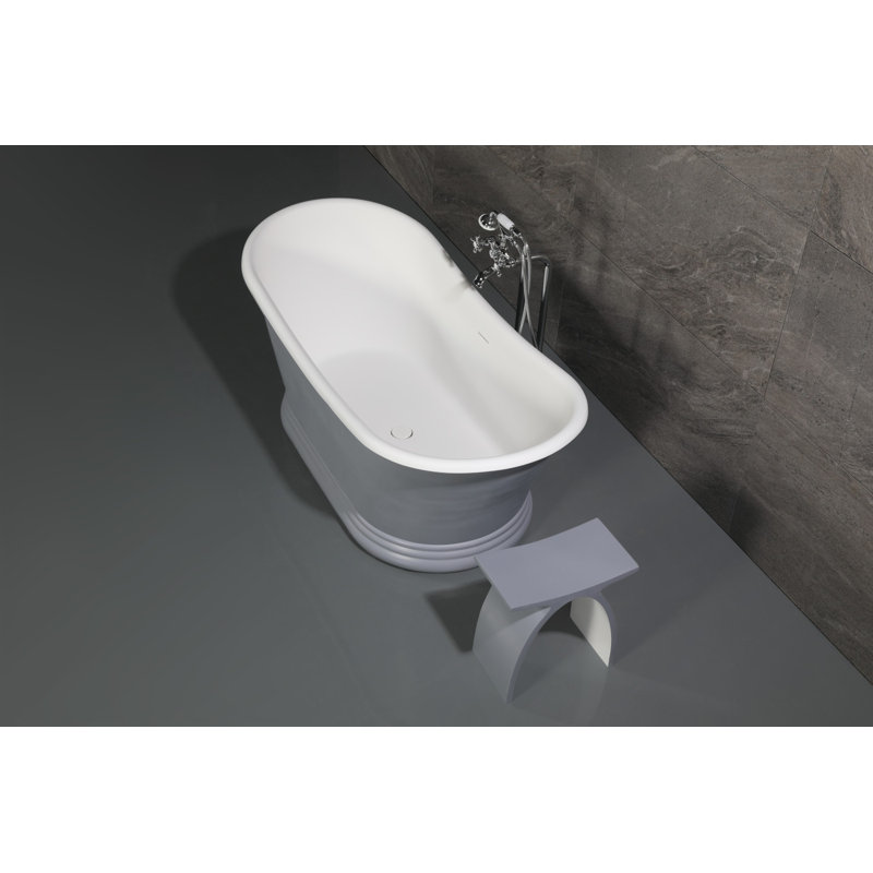 Kingston Brass Arcticstone 67-Inch Solid Surface Oval Double Slipper Pedestal Tub with Drain (No Faucet Drillings), Gray