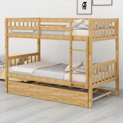 Lit superposé modulaire en bois avec lit gigogne, conception convertible et garde-corps de sécurité
