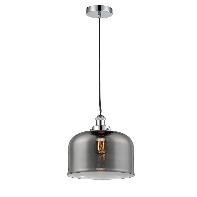 Luminaire suspendu en forme de cloche à 1 lumière Pattie, Plaqué couleur fumée, Chrome poli