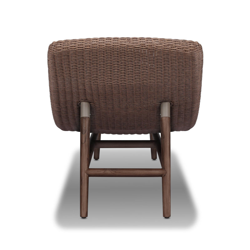 Portia Outdoor Teak Chaise Lounge, Stained Saddle Brown, Tanned Weave