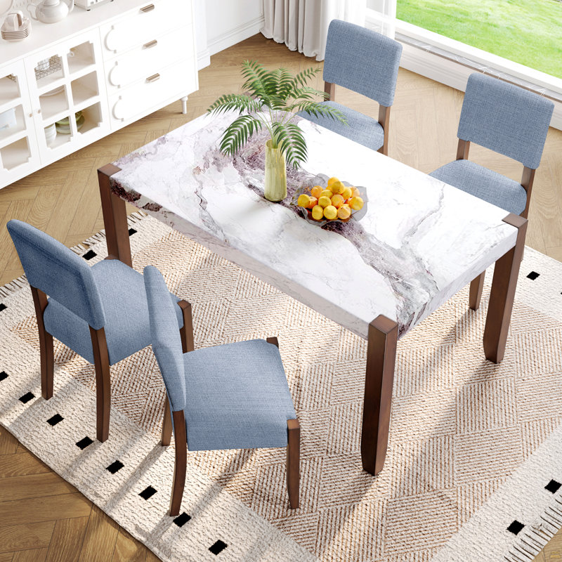 Ensemble de table de salle à manger 5 pièces pour 4, Bleu