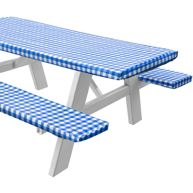 Vinyl Gingham 3 Pcs Tablecloth, Blue, 72'' L x 30'' W