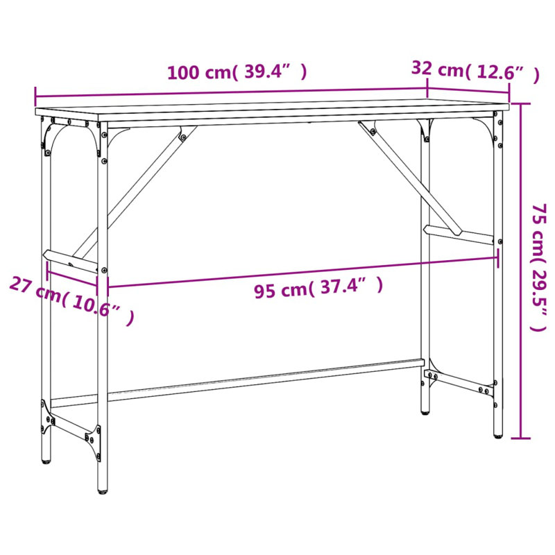 Console Table, 75cm H x 100cm W x 32cm D, Grey Sonoma