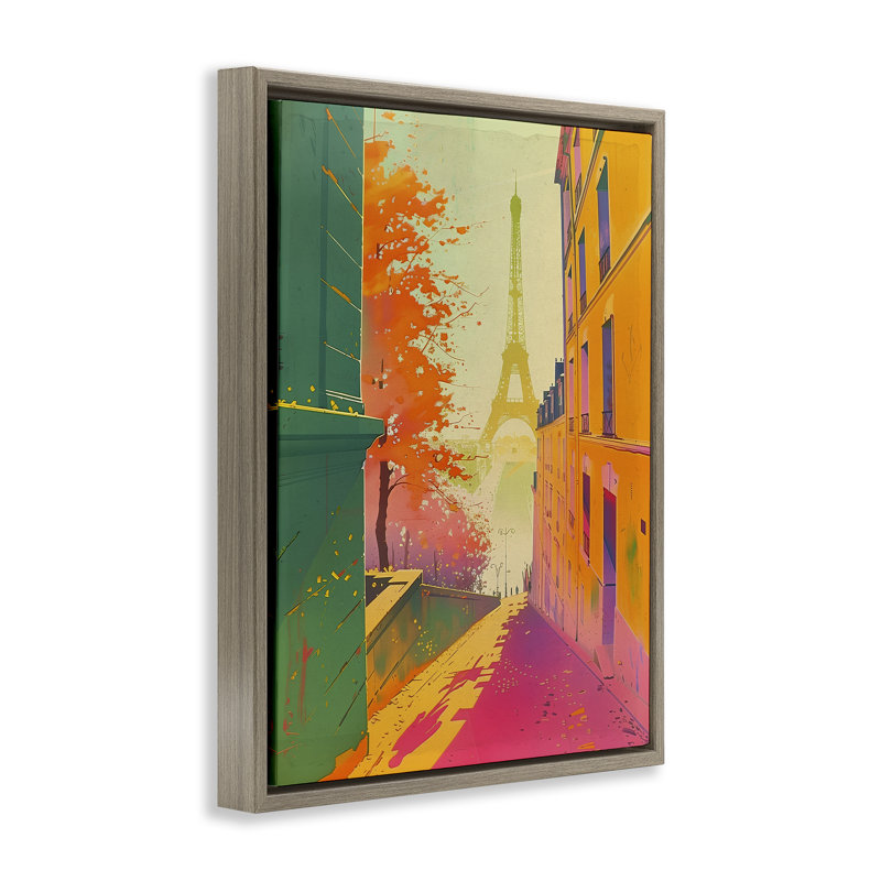 Abstrait, "Paris View", encadrée par Sasha, Cadre flottant orme Montalcino, H 21 po x l 17 po