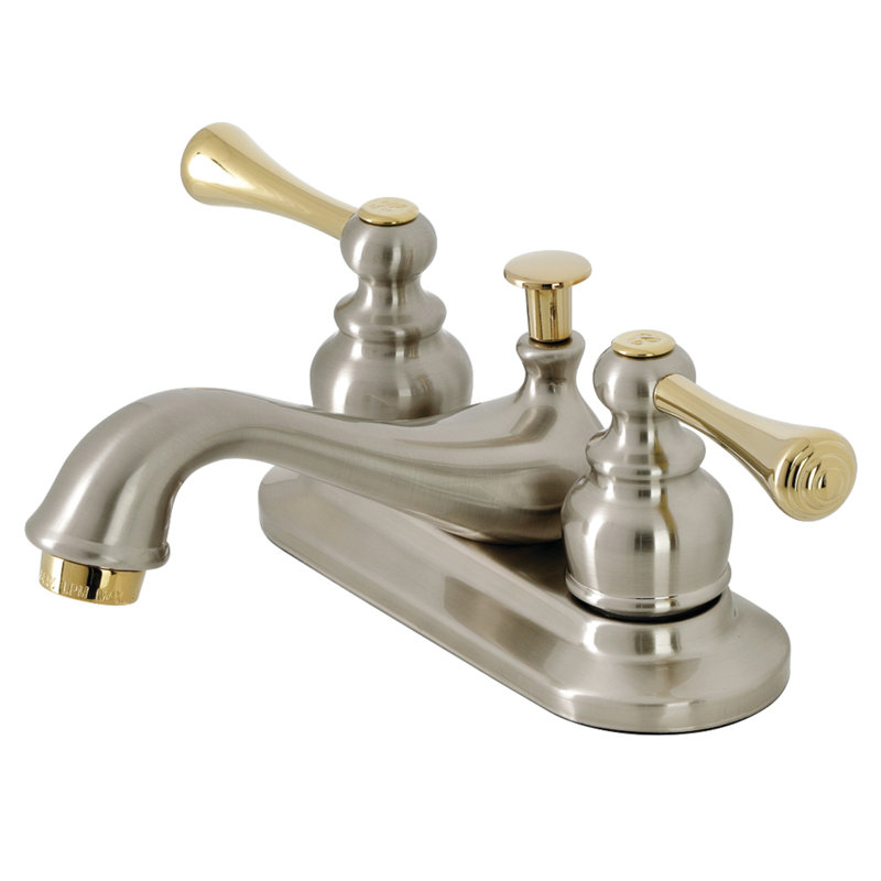 Kingston Brass English Vintage Two-Handle 3-Hole Deck Mount 4" Centerset Bathroom Faucet with Plastic Pop-Up