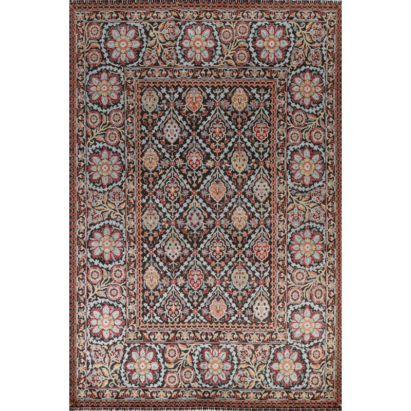 Tapis oriental en laine à teinture végétale unique Ziegler noué à la main