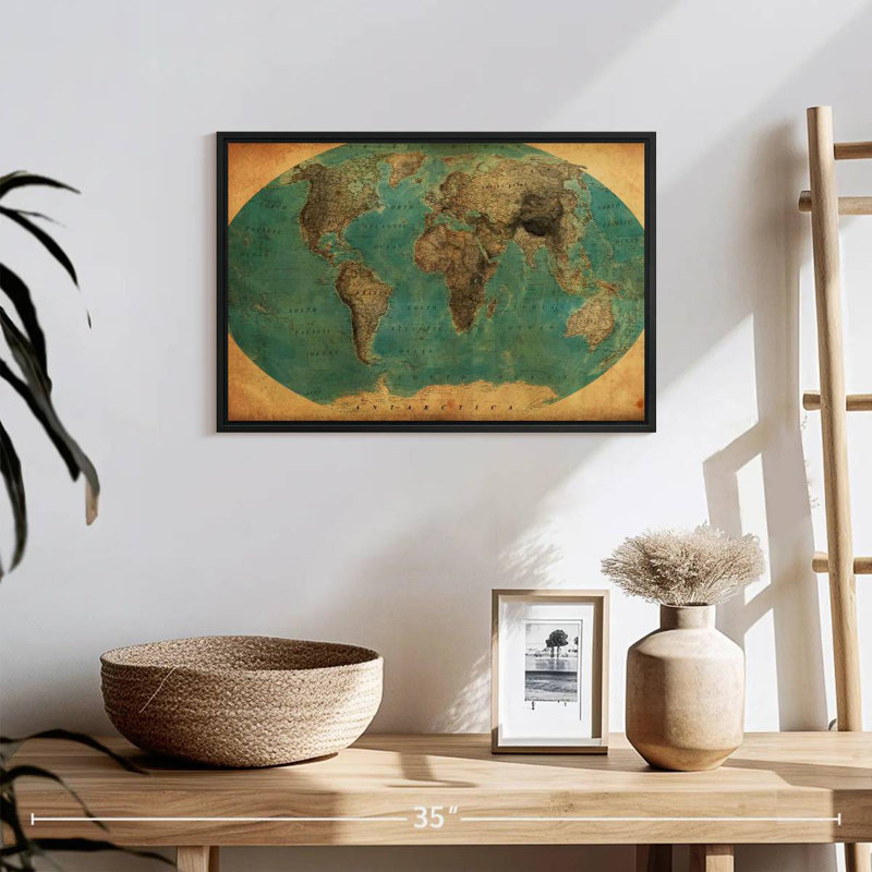 Carte du monde rétro Aliaz, H 13 po x l 19 po