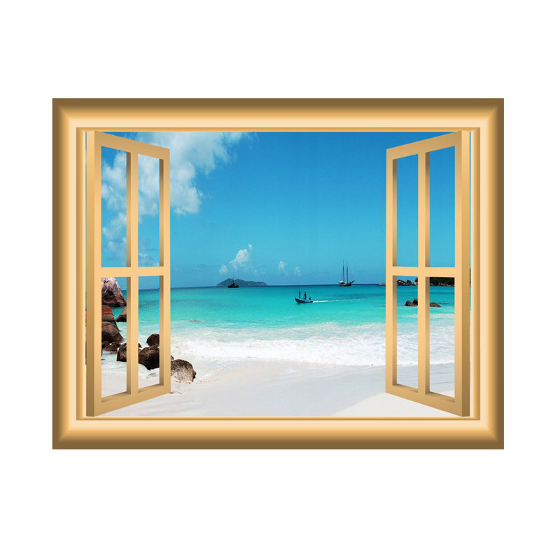 Décalcomanie murale fenêtre de scènes beach nature, H 28 po x l 36 po x p 0,01 po
