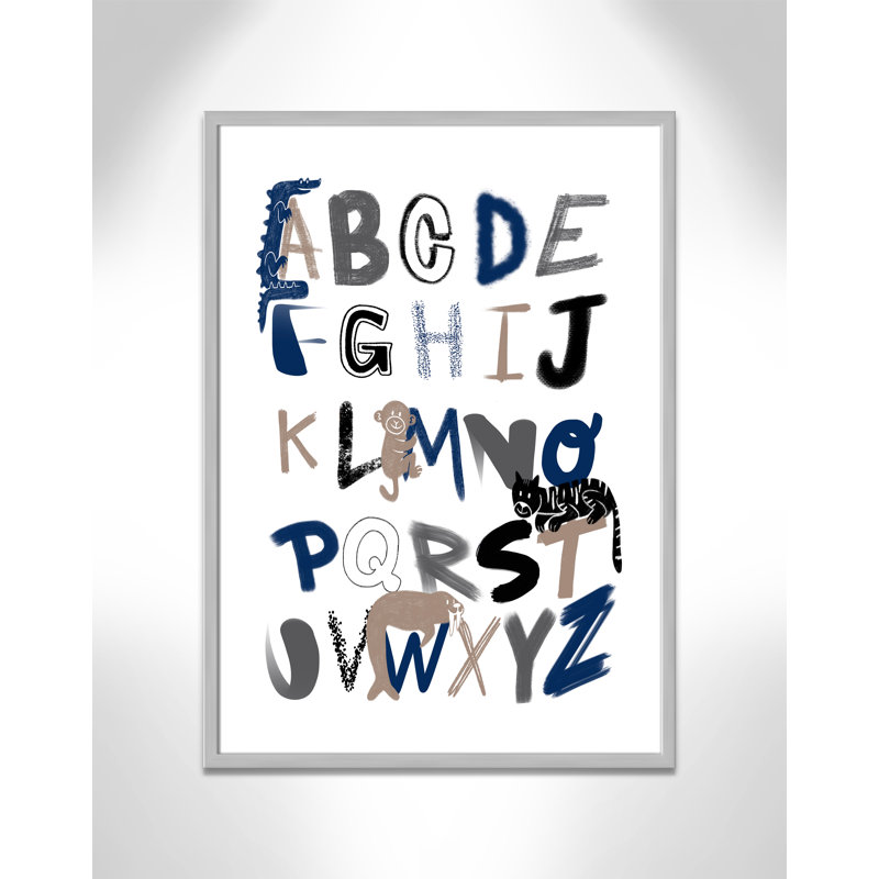 Critter Alphabet 1, impression sur papier, H 34,5 po x l 24,5 po x P 1,18 po, Encadré de boîte argent