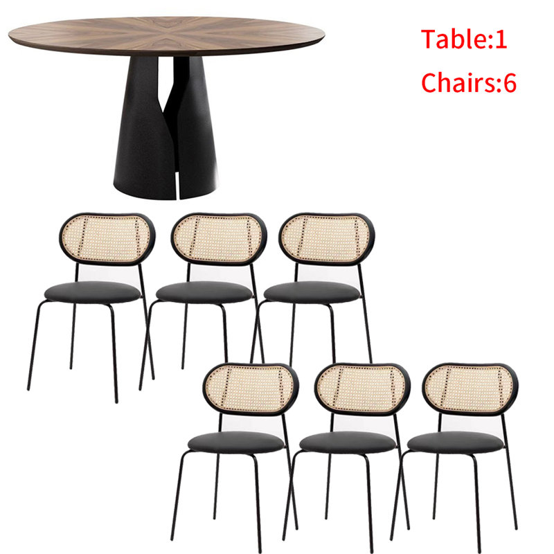 French solid wood round dining table set