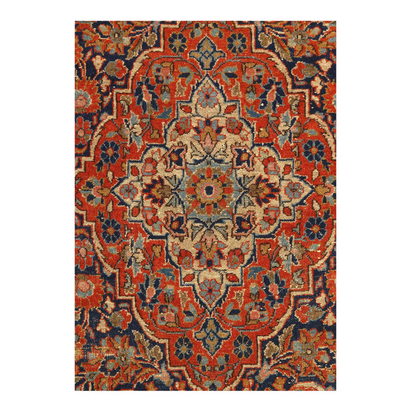 Tapis unique bleu marine en laine 4 pi x 6 pi 11 po Hennings