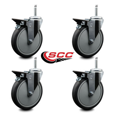 Rubber Wheel Swivel 5/8 Inch Threaded Stem Caster with Brake