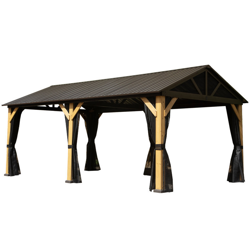 12 Ft. W x 20 Ft. D Patio Outdoor Wooden Column Hardtop Gazebo with Classic Gable Roof