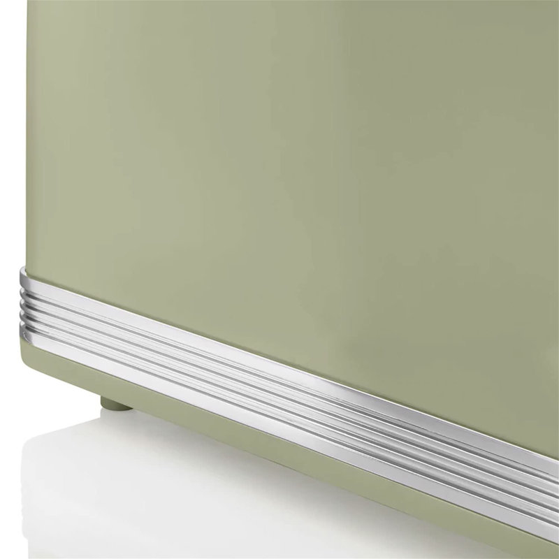 Bread toaster for 2 slices, vintage design, 3 functions, defrost/reheat/cancel, 6 toast levels, stainless steel, green, 815W