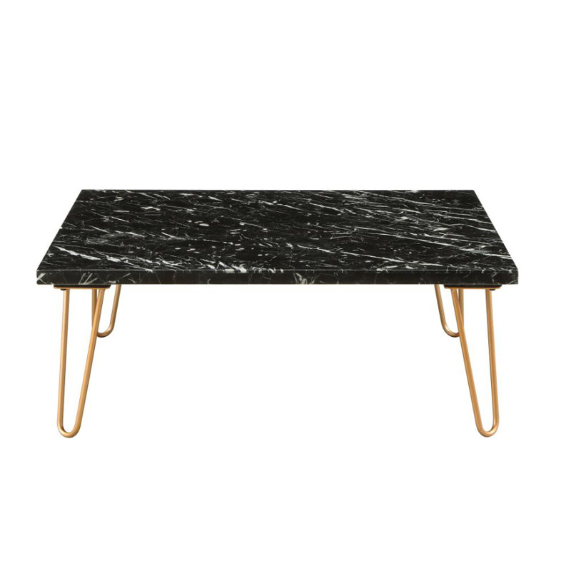 Table basse à 4 pieds avec rangement Amma, H 15 po x L 40 po x l 40 po, Noir, Doré