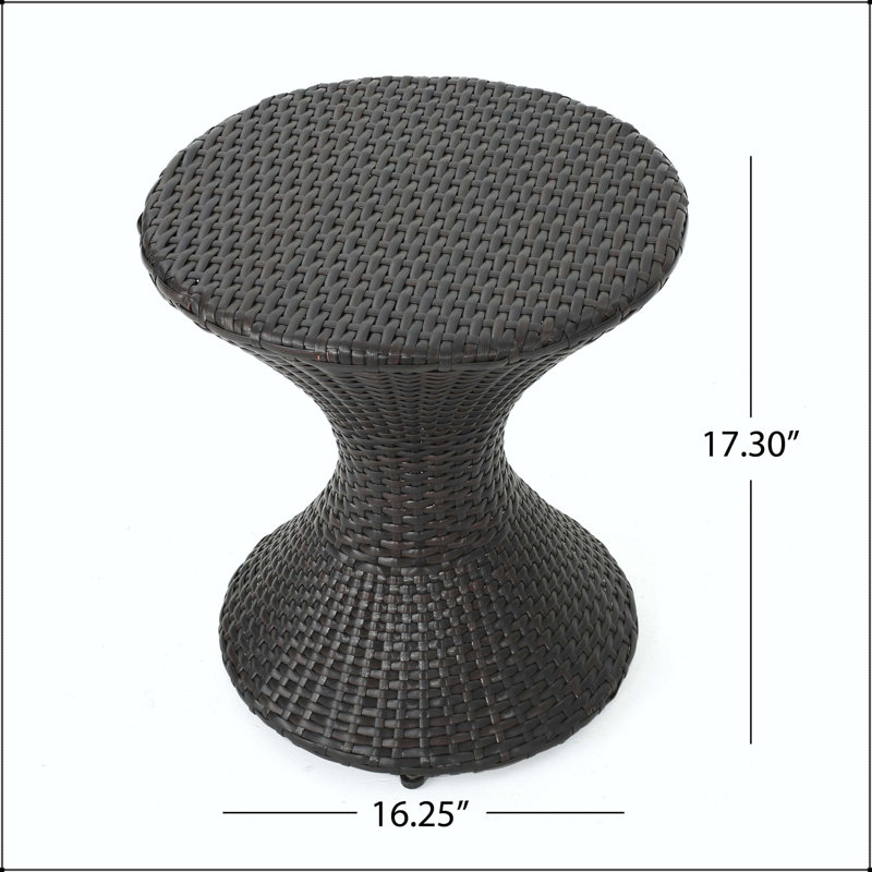 Table d'appoint d'extérieur en osier de 16 po en forme de sablier brun