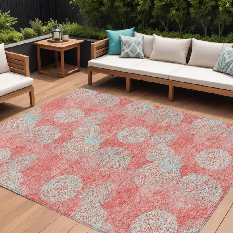 Tapis intérieur lavable à pois ivoire et bleu ciel 9 pi x 12 pi