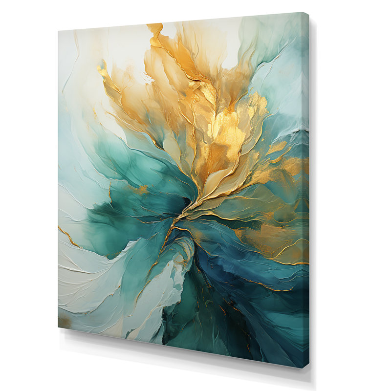 Gold And Teal Aurora Harmony  - Abstract Spirals Canvas Art Print, 20" H x 12" W, Wrapped Canvas, No Frame