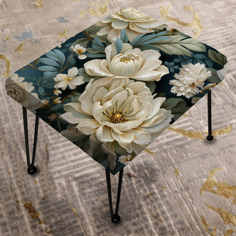 Repose-pieds beige et vert en damas naturel Serenity