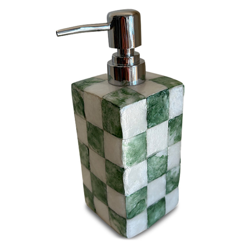 Sage Check Capiz Soap Pump, Green