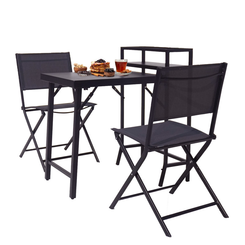 3-Piece Foldable Patio Bistro Set with Rust-Resistant Steel Frame, Black Outdoor Table and Chairs