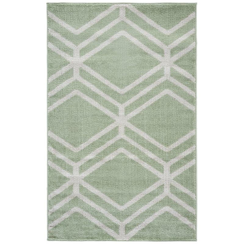 Tapis géométrique de couleur sauge / ivoire Arrietty, Rectangulaire 3 pi x 5 pi