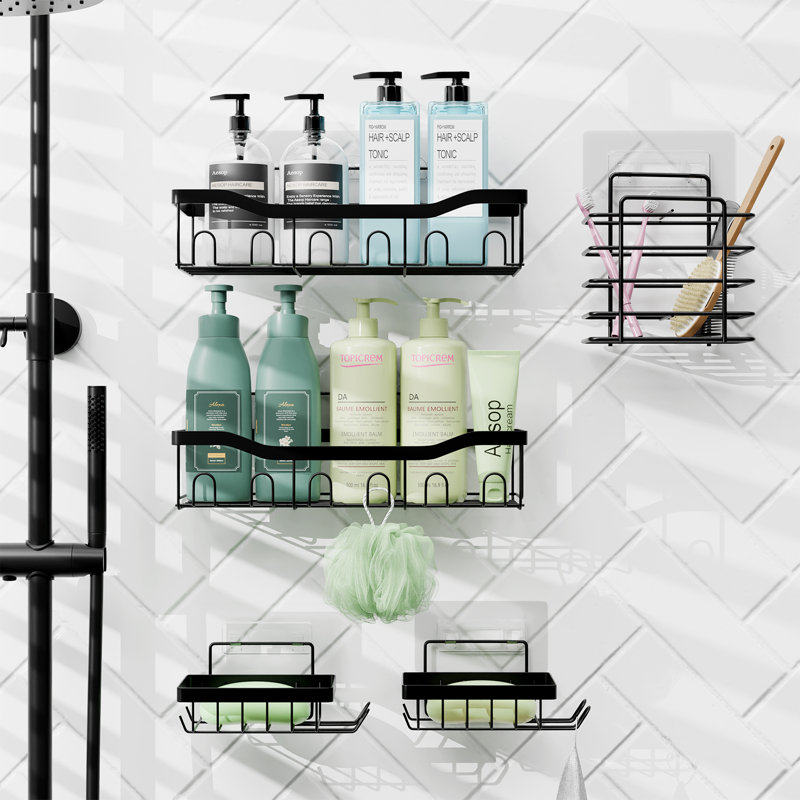 Adhesive Stainless Steel Shower Caddy, Black