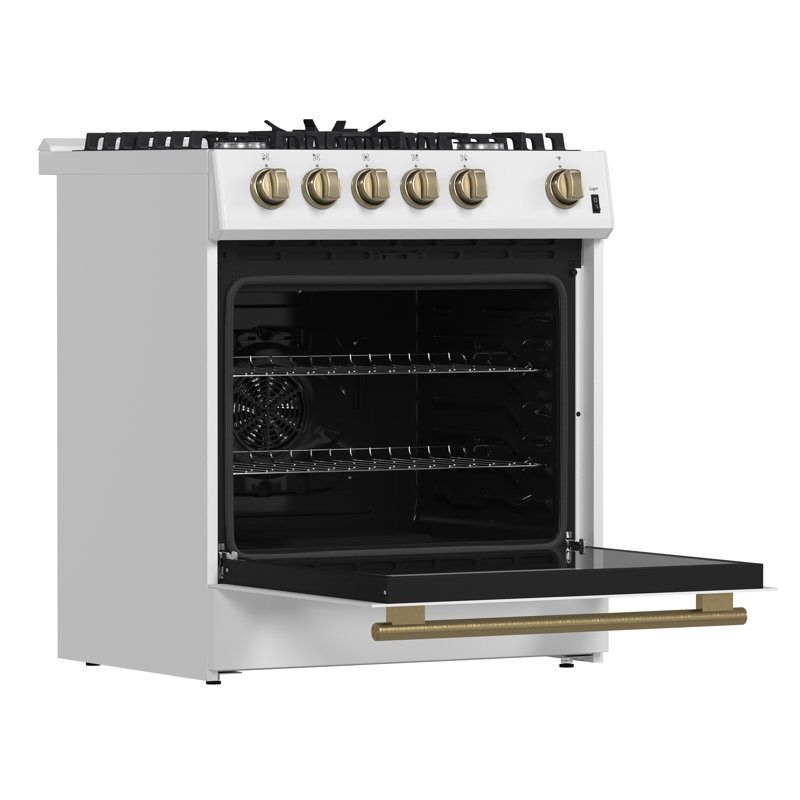 Cuisinière au gaz 30 po Leonardo, 5 brûleurs, 39 500 BTU, four à convection 5 pi³, Blanc