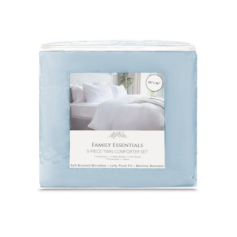 Arkwright 100% Polyester Soft All Season Bed in a Bag Comforter Set, Blue, Twin Comforter + 4 Additional Pieces