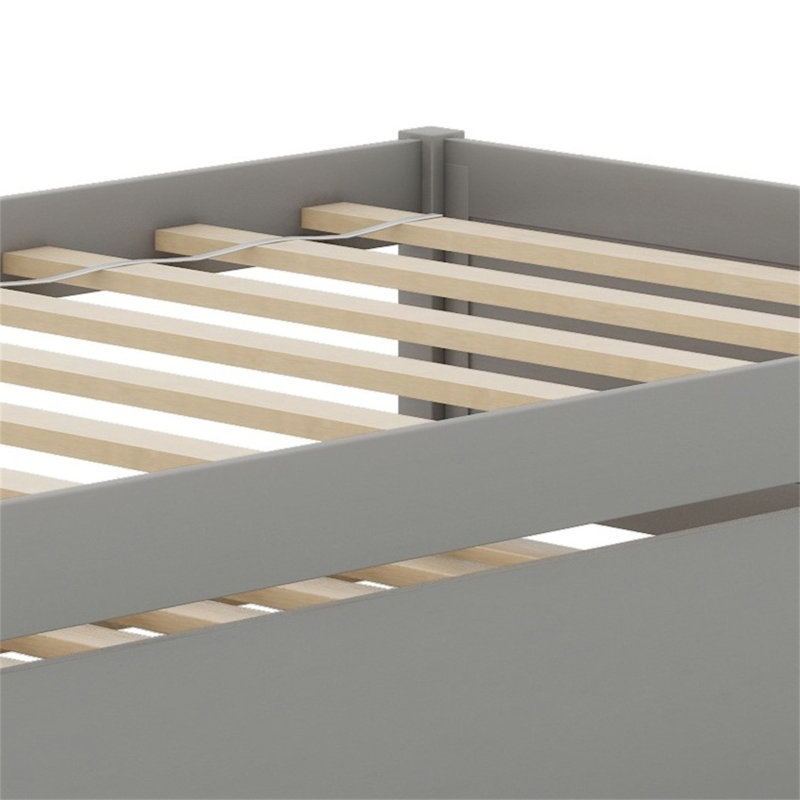 Lit plateforme simple en bois avec lit gigogne Onaigh, Gris