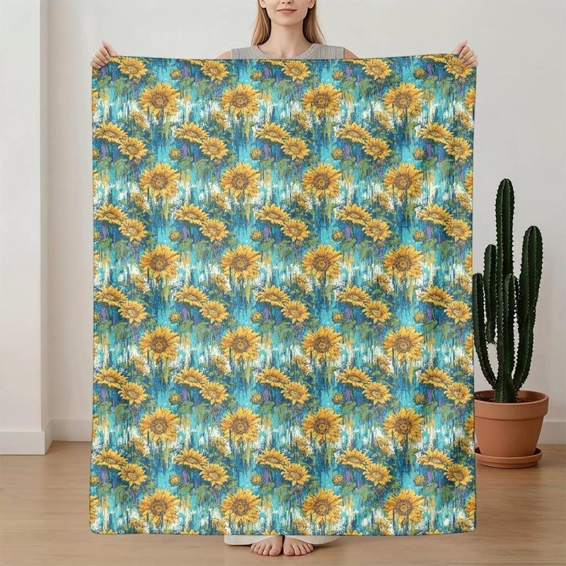 Plaid décoratif en flanelle à motif tournesol, couleur sarcelle, 101,6 x 127 cm, 40 po x 50 po