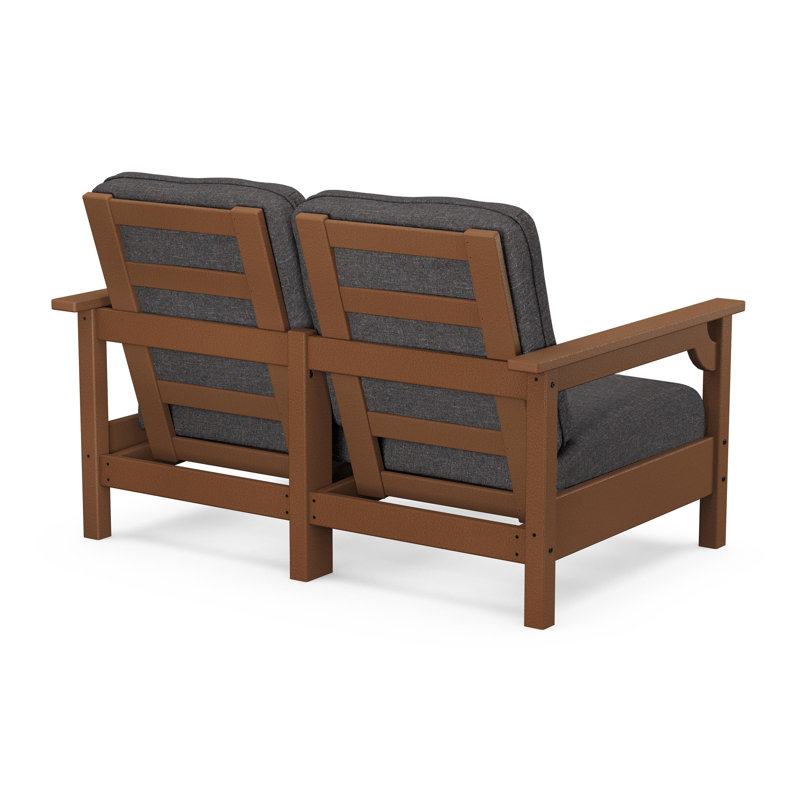Club Loveseat, Natural Linen, Mahogany
