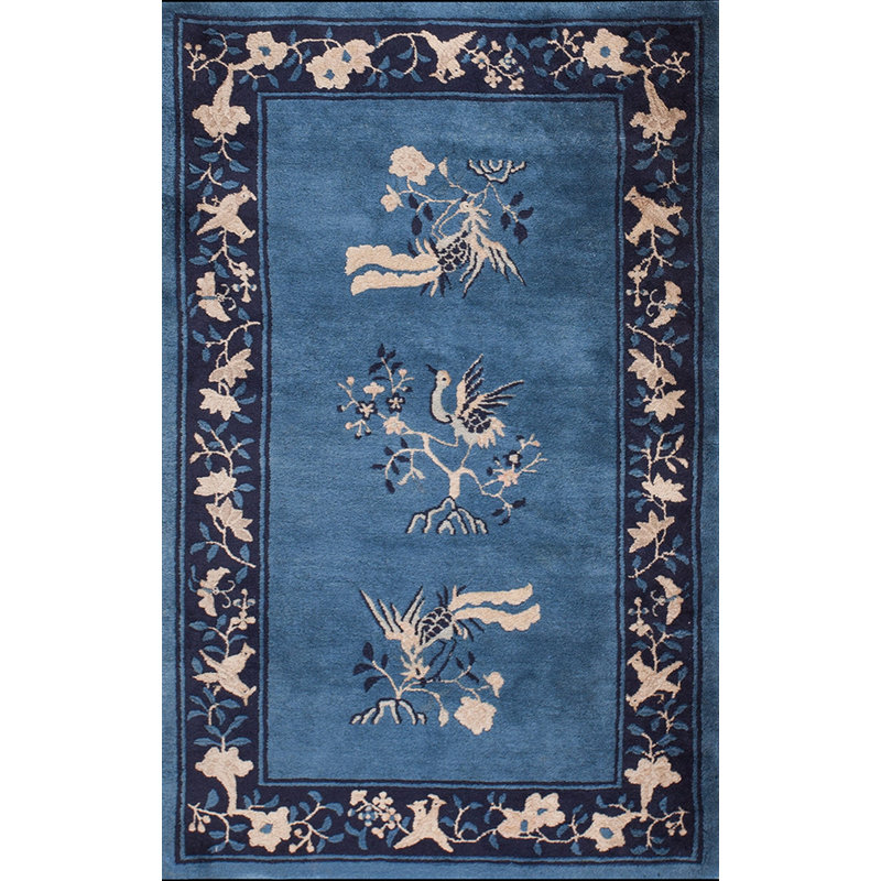 Tapis antique chinois en laine noué à la main avec petits rectangles des années 1920