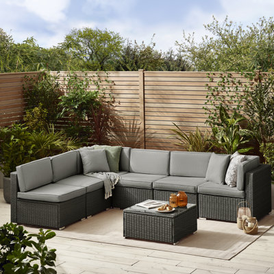 Miacomet Modular PE Rattan Garden Sofa Set and Table for Modern Gardens and Patios (Cover Included)
