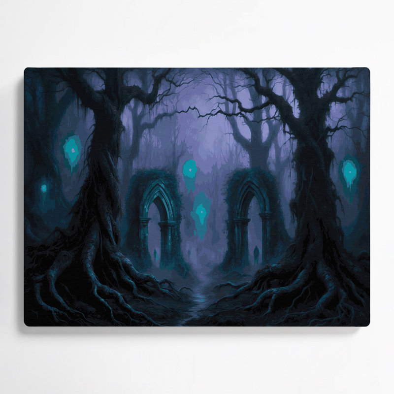 Art mural bleu d'Halloween forêt hantée, H 20 po x l 24 po