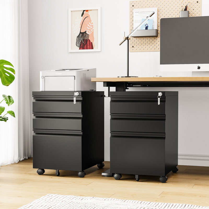 Glenden 15.35'' Wide 3 -Drawer Mobile Steel File Cabinet, Black