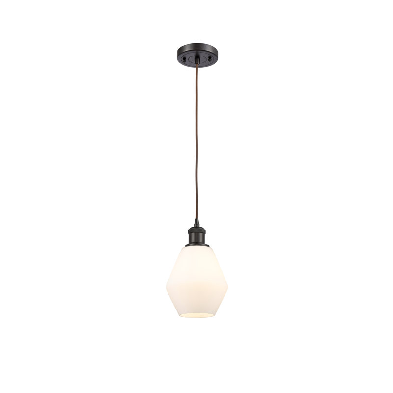 Luminaire suspendu simple à 1 lumière Gabbie, Blanc mat, Bronze huilé