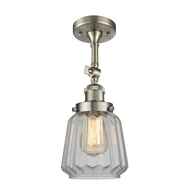 Vinson Glass Semi Flush Mount, Clear, 6 Watt Vinage LED Bulb, Brushed Satin Nickel