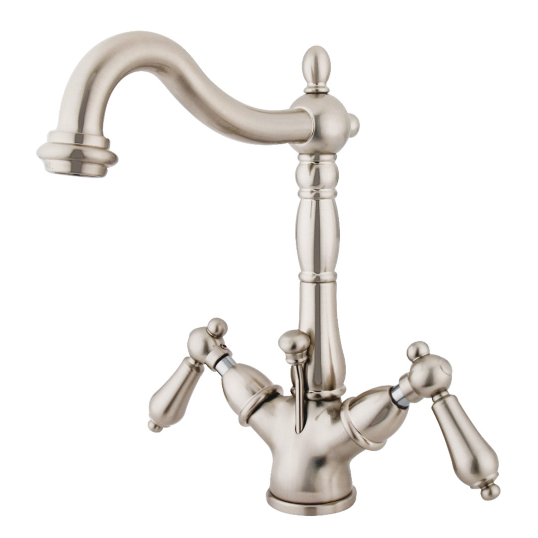 Kingston Brass Heritage Two-Handle 1-or-3 Hole Deck Mount Bathroom Faucet with Brass Pop-Up Kingston Brass 