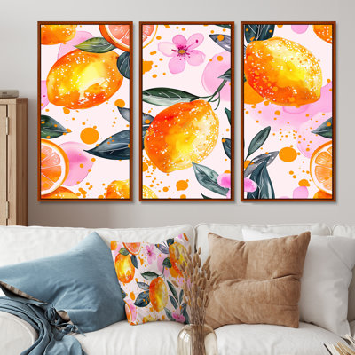 Yellow Pink Floral Orange Trees I - Fruits Wall Decor Set