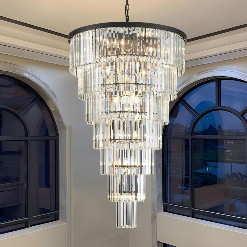 30" W 22-Light Dimmable Tiered Chandelier, Matte Black