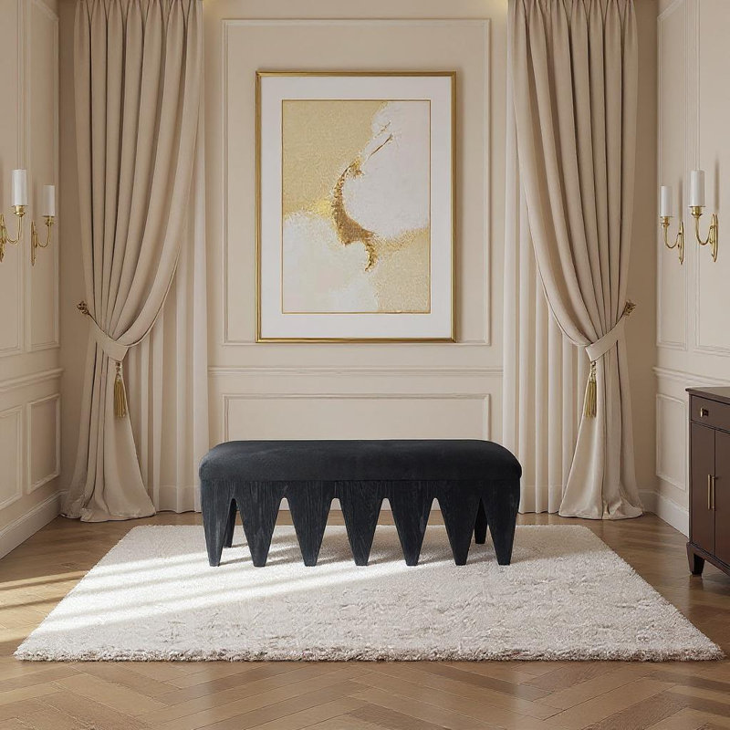 Banc en tissu Altair, Tissu de fourrure velours noir / finition noire