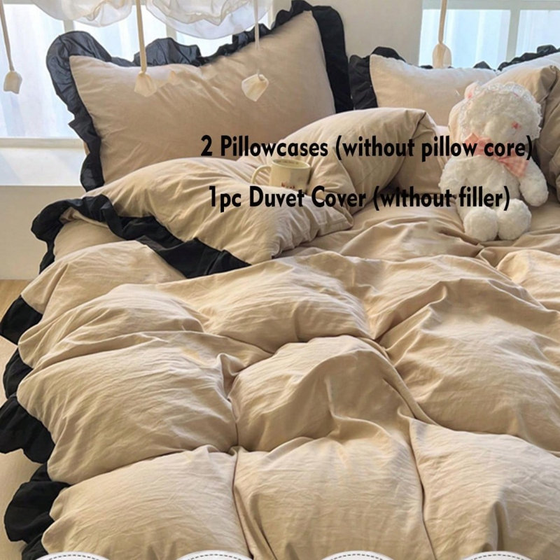 Ensemble de housse de couette lavable en dentelle florale ultra douce 3 pièces, sans bourre intérieure