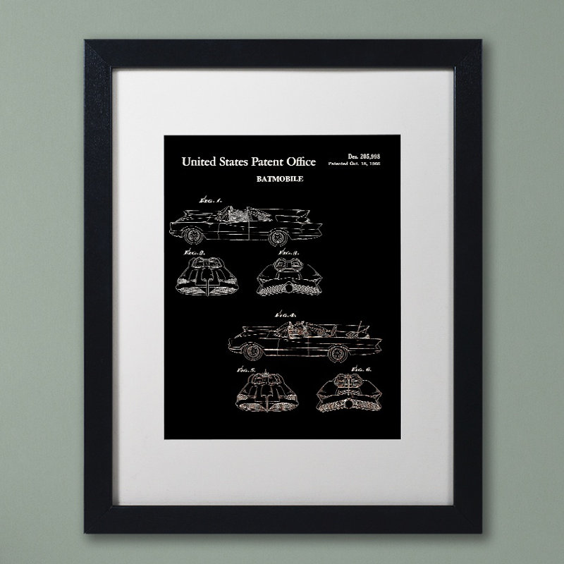 Batmobile Patent 1966 Black and White Canvas Print with Frame