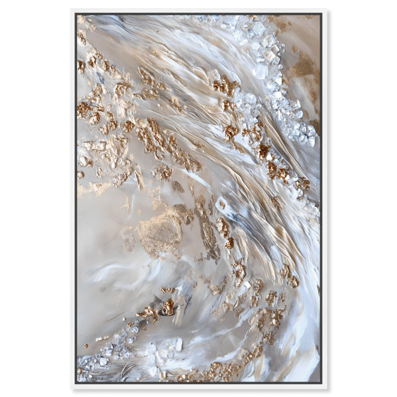 «Parchment Tide Canvas Elegant Gold Abstract» par Art Remedy, Cadre blanc, H 46 po x l 31 po