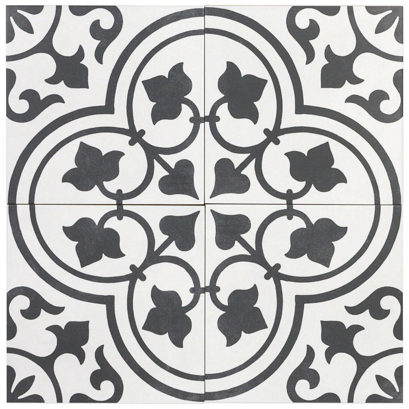 Cascais 9x9 Matte Porcelain Tile, White Ornate