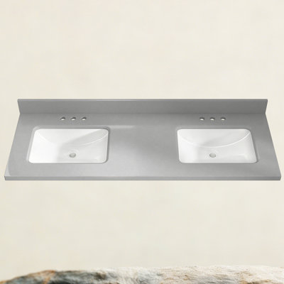 54 in W × 22 in D Gray Speckled Double Sink Vanity Top with 8 in Widespread 3 Hole Faucet Setup