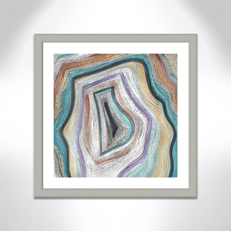 Agate moderne bleu sarcelle - peinture encadrée, Argent brossé, H 29 po x l 29 po x P 1,25 po