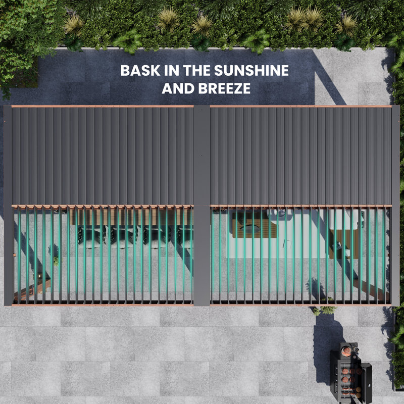 Aurora 10‘ X 20'  Louvered Pergola With Adjustable Double -Layer Lovers,Built-In Gutter System And USB Charging Socket,Mosquito Netting And Curtains